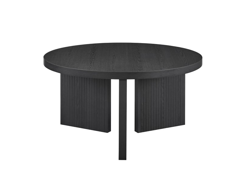 Table basse ronde ø80 cm, table de salon design moderne avec pieds à reliefs verticaux, table d'appoint déco, plateau mdf effet bois, noir - Conforama A