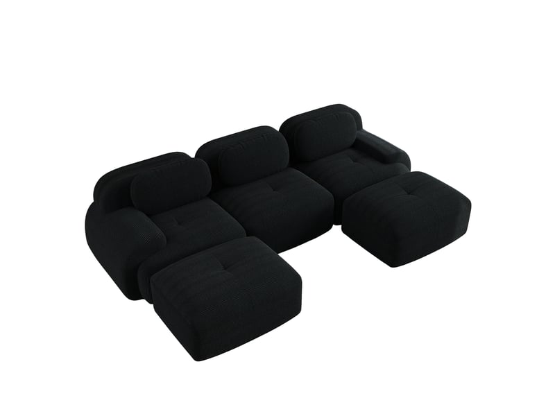 Canapé d'angle panoramique fixe 3 places en velours côtelé noir, modulaire sans montage, pour salon spacieux - Conforama A