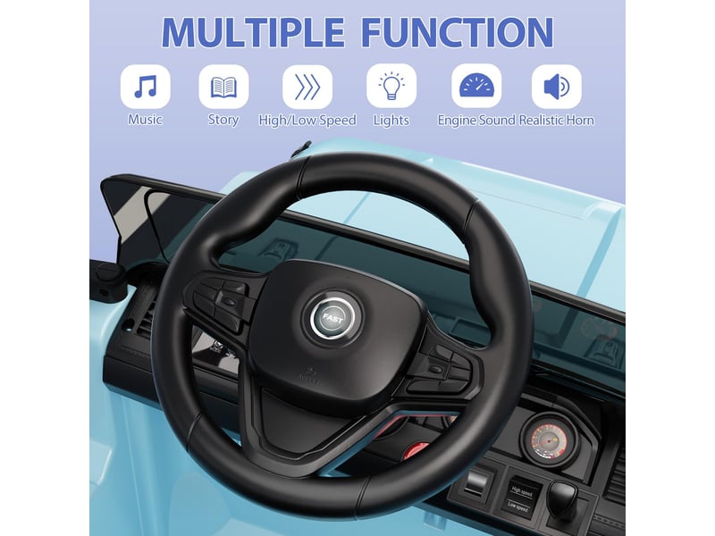  Voiture électrique pour enfant 12 v, télécommande parentale, 2 moteurs, 6,5 kmh, led, ceinture de sécurité – bleu PTO_0YTDFWBN - Conforama B