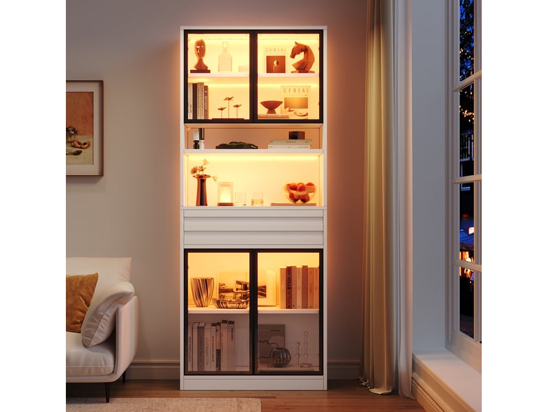  Vitrine 80x35x200 cm led rgb 4 portes vitrées mdf blanche  - Conforama C