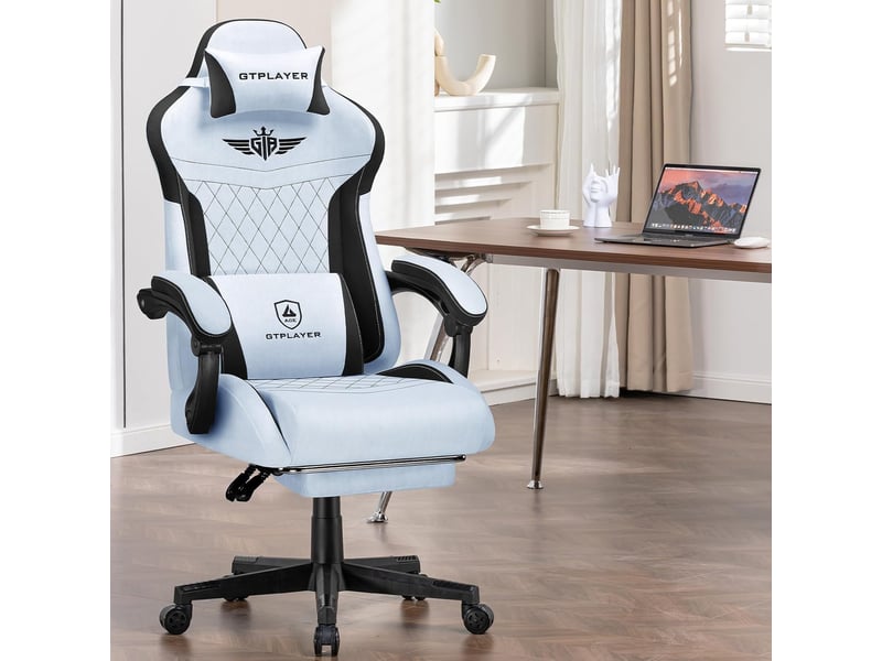  Gtplayer ergonomic gaming chair with lumbar support and wide backrest 150kg - flannel light blue GT832-LBL - Conforama E