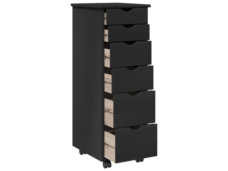  Caisson roulant de bureau, meuble de rangement 34 x 39 x 93,5 cm bois de pin massif noir  - Conforama D