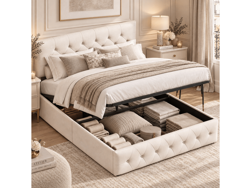  Lit coffre 140x200 cm coloris abricot  - Conforama B