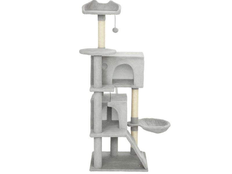  Arbre à griffer 140 cm avec niches, hamac et plateformes gris evryae  - Conforama A