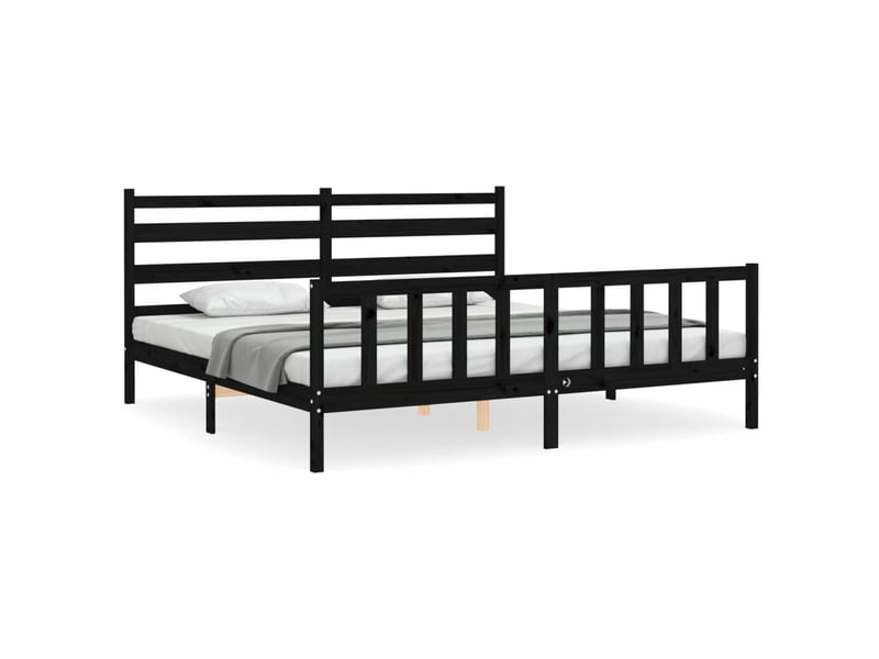  Lit double- lit adulte -  cadre de lit sans matelas noir 200x200 cm bois massif de pin  - Conforama A