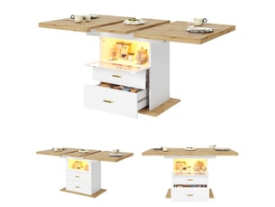Table à manger extensible en imitation bois mdf 110-140 cm, espace de stockage, lumière led pilotable via app