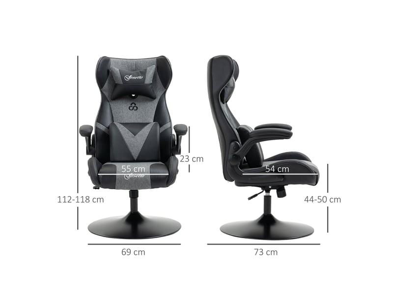  Chaise de gaming chaise de bureau ergonomique avec base ronde hauteur réglable accoudoir relevable coussins tétière et lombaires pu gris noir  - Conforama E