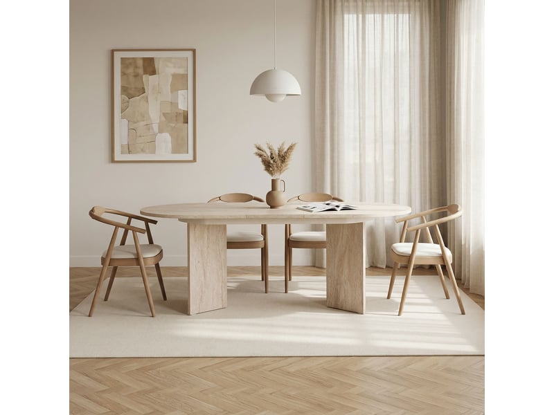  Table à manger extensible ovale beige 160-200 cm  - Conforama D