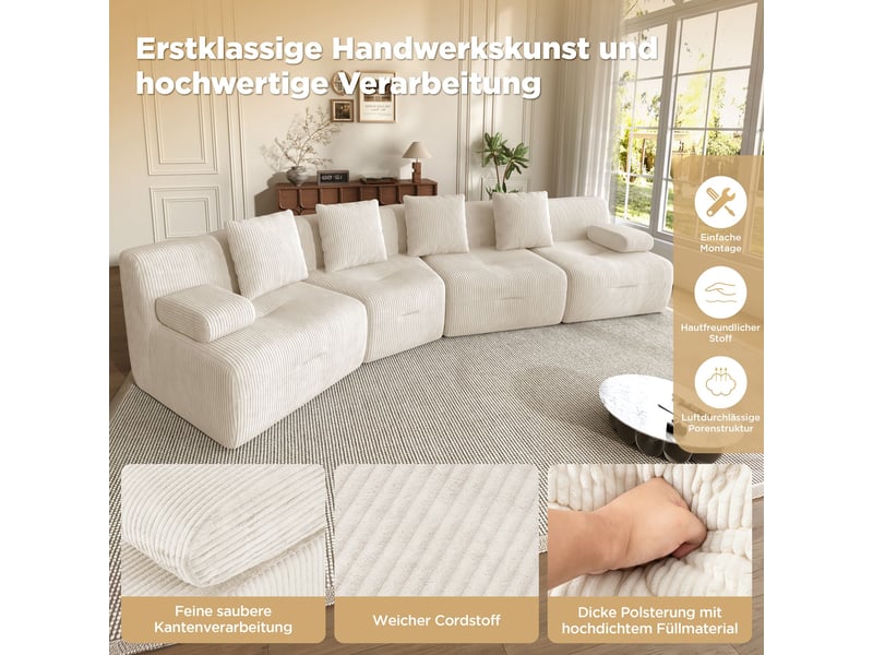  Canapé modulable 4 places 311 cm, 4 modules indépendants, tissu côtelé, sans montage, charge jusqu'à 400 kg,beige  - Conforama D