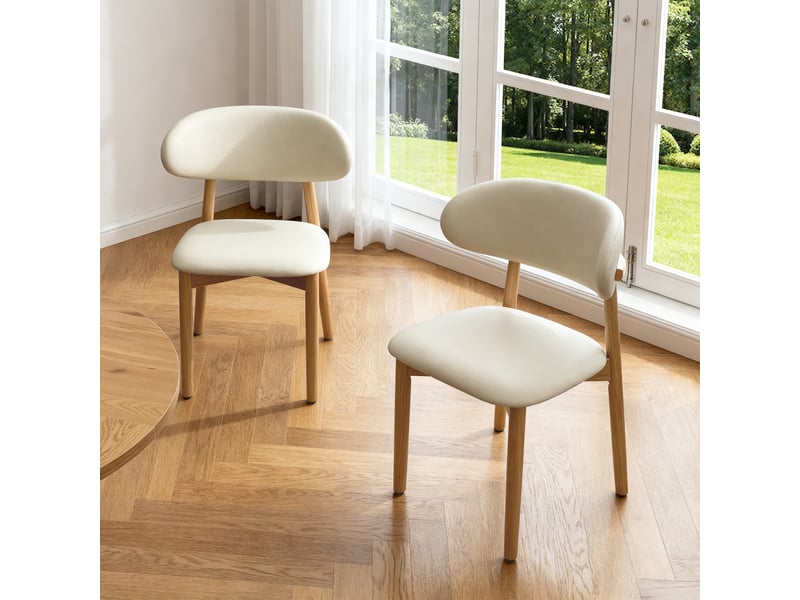 Lot de 2 chaises de salle à manger 41x41x77cm – design ergonomique en bois de chêne avec assise rembourrée - blanc et bois naturel - Conforama D