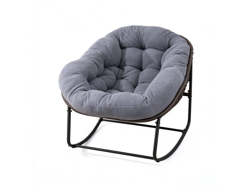  Fauteuil à bascule extérieur,78x106x90 cm,avec coussin,résine tressée,gris  - Conforama A