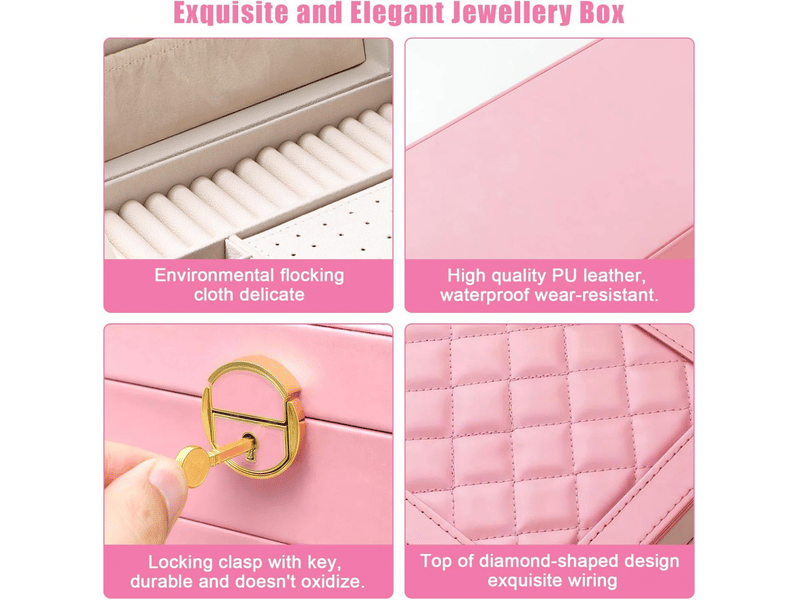  Boite a bijoux, rangement bijoux 3 niveaux boite , boite à bijoux femme boite rangement bijouxrange,rose  - Conforama D