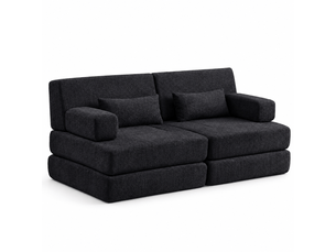 Canapé convertible 2-en-1 2 places 182 x 90 x 80 cm avec couchage pliant, dossier réglable et structure en fer, chenille, noir