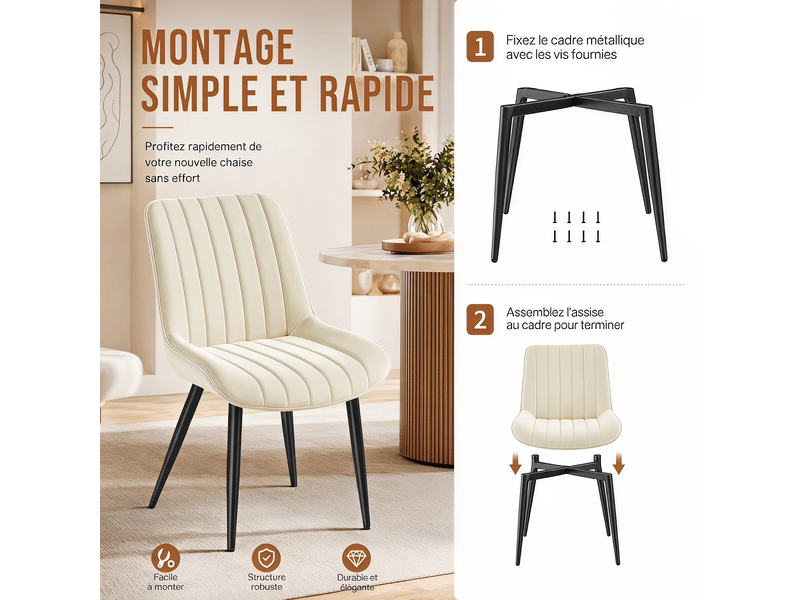 Havenlyhome lot de 4 chaises de salle à manger assise en velours assise rembourrée dossier ergonomique beige chaises - Conforama R