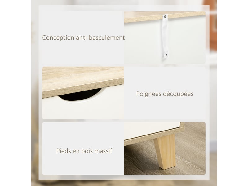  Commode 6 tiroirs style scandinave, chêne et beige, meuble de rangement - dim. 120l x 40p x 76h cm  - Conforama R