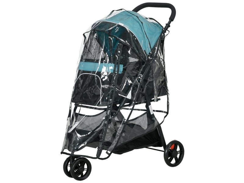 Poussette pliable 80,5x51,5x100 cm avec capote de pluie noir et bleu - Conforama A