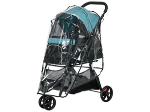 Poussette pliable 80,5x51,5x100 cm avec capote de pluie noir et bleu