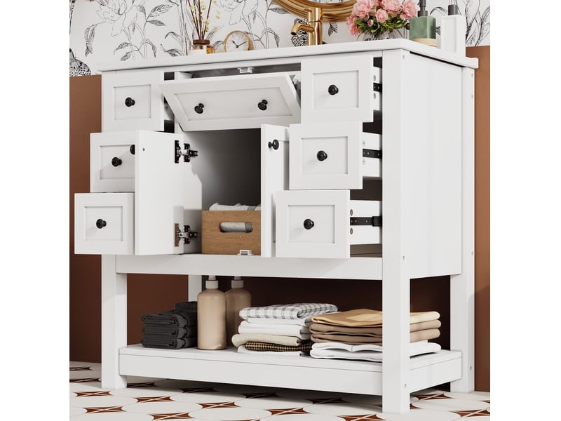  Meuble sous lavabo sur pied 91,5x46,5x90 cm avec vasque en céramique blanc  - Conforama D