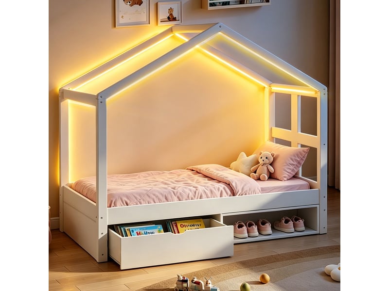  Lit en bois et panneaux de fibres densifiées blanc 90x190 cm  - Conforama B