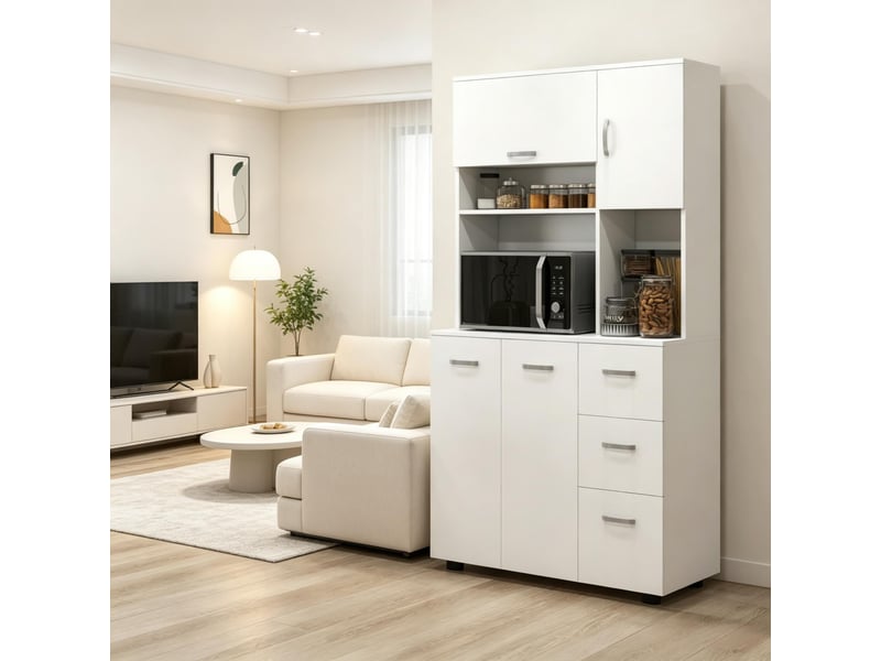 Buffet de rangement - meuble de cuisine avec diverses options de rangement, étagère indépendante spacieuse avec tiroir, blanc - Conforama A