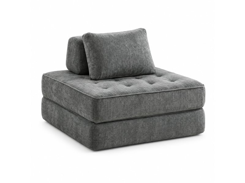  Fauteuil convertible 1 place 2 en 1 avec coussin, couchage d'appoint en chenille gris  - Conforama A