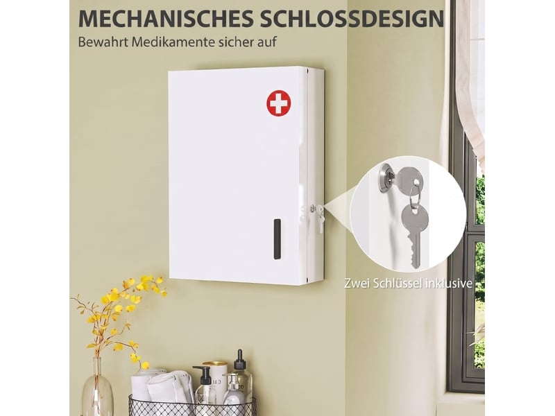  Armoire à pharmacie murale 40x18x60 cm – blanche – 6 compartiments verrouillables pour salle de bain  - Conforama E