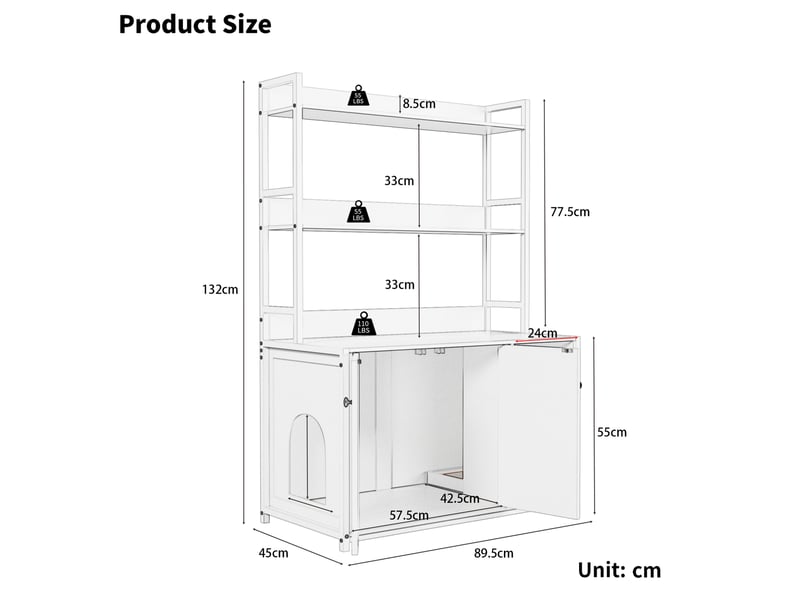 Meuble cache-litière avec étagères 89,5 x 45 x 132 cm – marron – rangement 3 niveaux et portes magnétiques - Conforama C