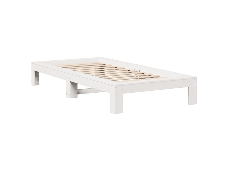  Lit simple- lit adulte -  cadre de lit sans matelas blanc 100x200 cm bois de pin massif  - Conforama B