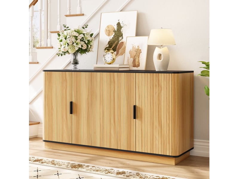 Buffet 139x40x75 cm à portes ondulées en panneaux de particules coloris naturel - Conforama D