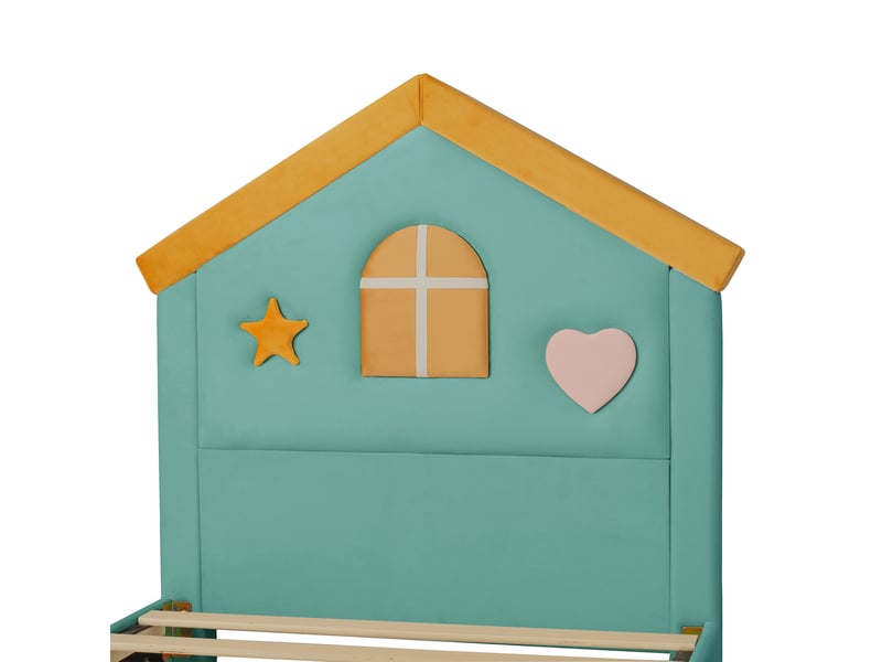  Lit enfant cabane 90x200 cm avec 4 tiroirs en velours vert, sans matelas  - Conforama D
