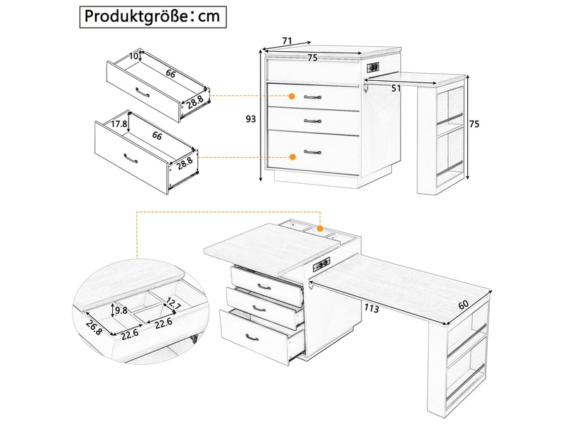  Îlot de cuisine extensible à roulettes, led, blanc et aspect bois  - Conforama C