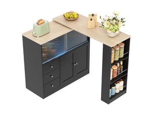 Îlot de cuisine extensible 172x40x96 cm noir avec 3 tiroirs et led rgb