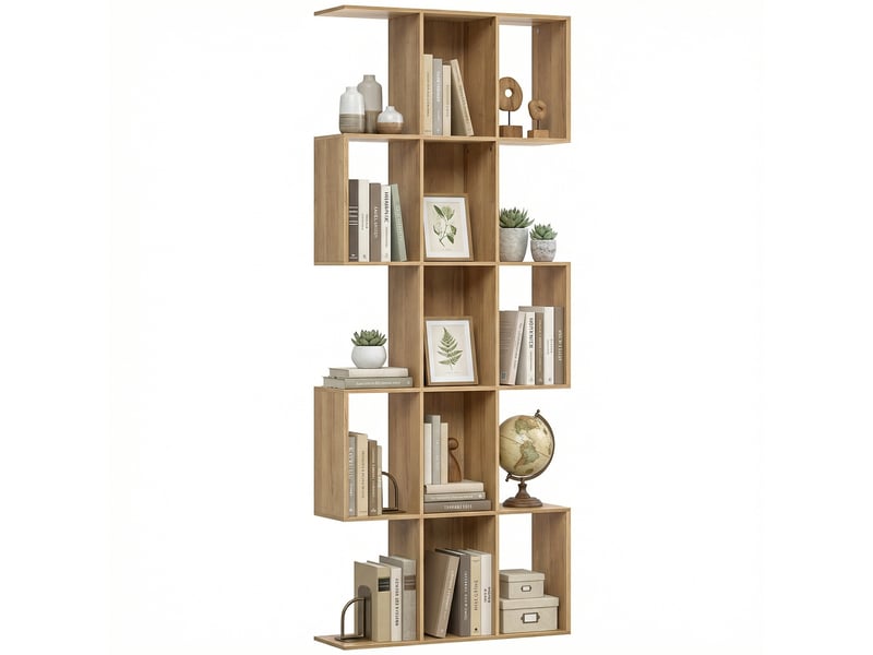  Bibliothèque en forme de s à 5 niveaux pour salon, chambre, bureau, 80 x 24 x 200 cm, chêne  - Conforama A
