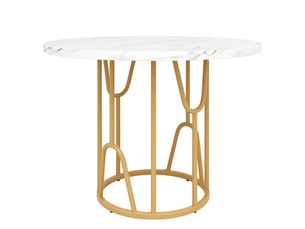Table à manger ronde 80x80, plateau mdf marbré luxueux table de cuisine, design élégant, pieds dorés, structure métal robuste