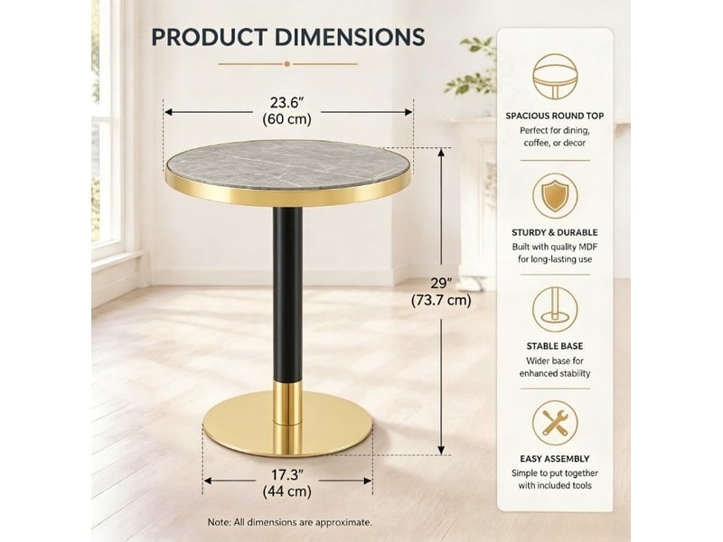  Table d’appoint ronde, 60 cm, table d’appoint table salon, design moderne, plateau mdf, piètement métal, coloris gris  - Conforama C