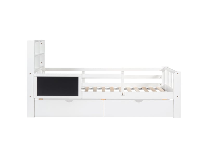  Lit enfant 90x200 cm avec sommier à lattes et tiroirs, blanc  - Conforama R