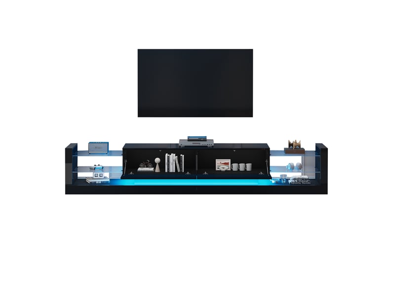 Meuble tv noir brillant avec éclairage led intégré 181 cm - pour tv jusqu'à 80 pouces - design moderne et élégant - Conforama E