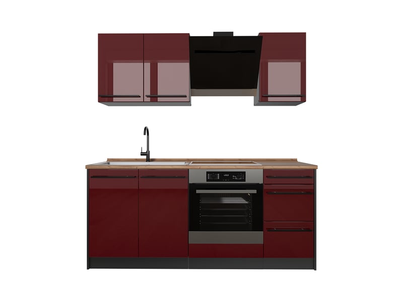  Vicco cuisine, rouge brillantanthracite, 180cm plan de travail chêne doré  - Conforama A