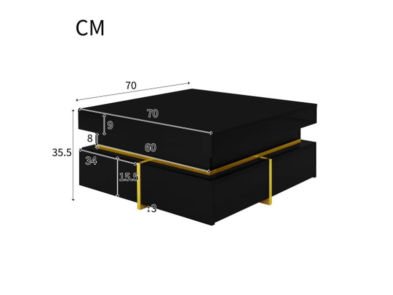  Table basse noire, table de salon laquée brillante, table d'appoint avec tiroirs et détails dorés  - Conforama C