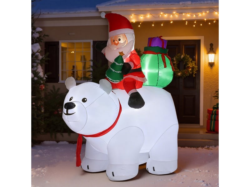  Père noël gonflable de noël sur ours polaire 200 cm, 5 lumières led, décoration de noël intérieure et extérieure, blanc  - Conforama A