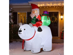 Père noël gonflable de noël sur ours polaire 200 cm, 5 lumières led, décoration de noël intérieure et extérieure, blanc