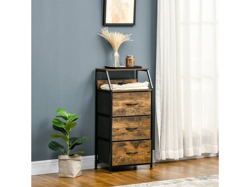 Commode avec 3 tiroirs, 2 étagères et pieds réglables, style industriel pour chambre en polyester 44×29×92 cm marron - Conforama B