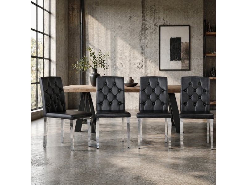  Lot de 4 chaises de salle à manger noir et argenté en métal et pu  - Conforama D