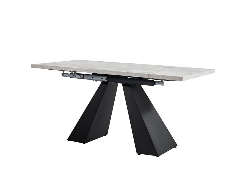 Table à manger rectangulaire extensible, plateau gris et pieds colonne noirs, 99-159 x 74 x 77 cm – gris - Conforama A