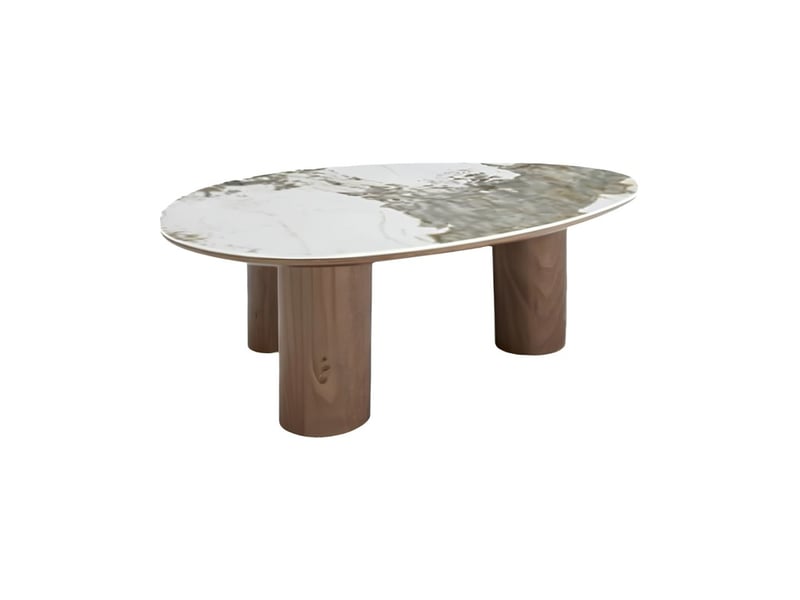 Table basse pterax 110 cm en céramique effet marbre blanc et pieds aspect bois – forme organique  - Conforama A