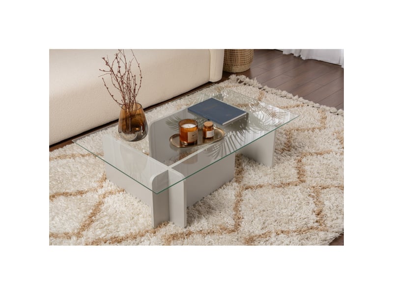  Table basse de salon en verre trempé et bois mdf mélaminé gris 105 x 65 x 30 cm  - Conforama B