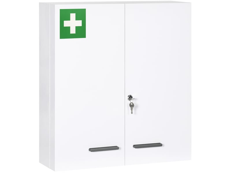  Armoire à pharmacie murale 55x18x60 cm blanche en acier, 2 portes verrouillables avec 6 étagères  - Conforama A