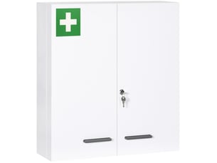 Armoire à pharmacie murale 55x18x60 cm blanche en acier, 2 portes verrouillables avec 6 étagères