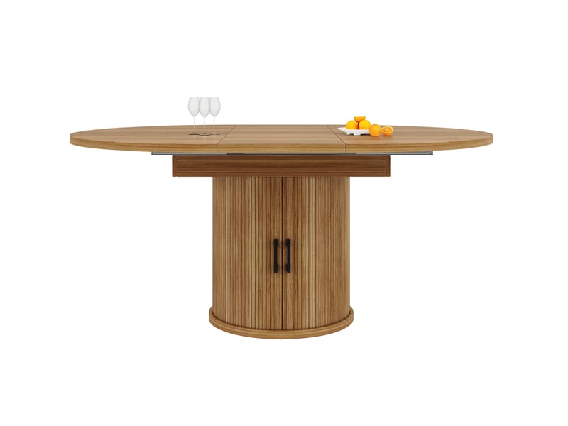  Table de salle à manger ronde, 118x158 cm, extensible avec allonge, design moderne, pratique, mdf, coloris marron  - Conforama A