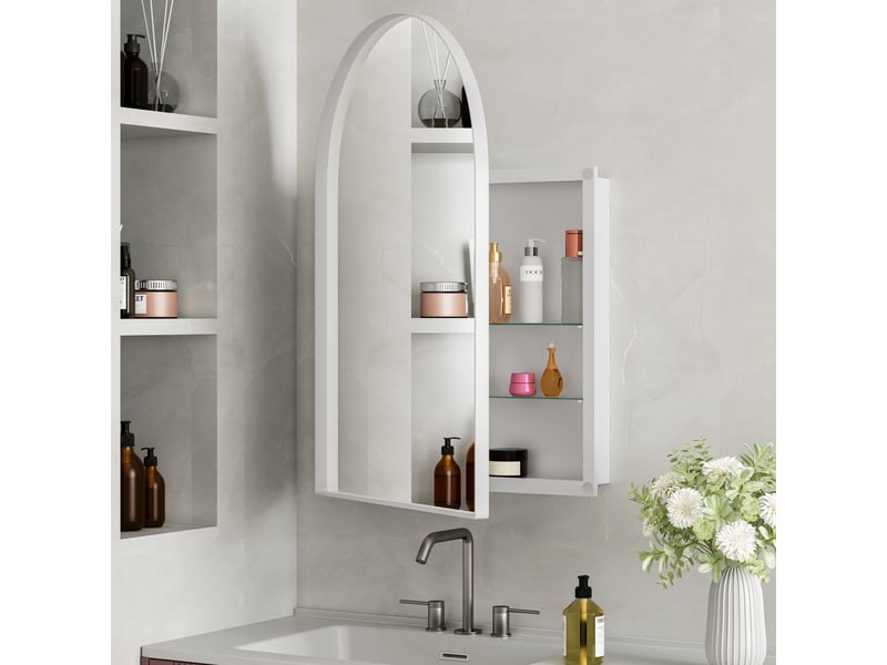  Armoire de toilette à miroir arqué cadre métal blanc à encastrer ou suspendre W2552P264706 - Conforama D